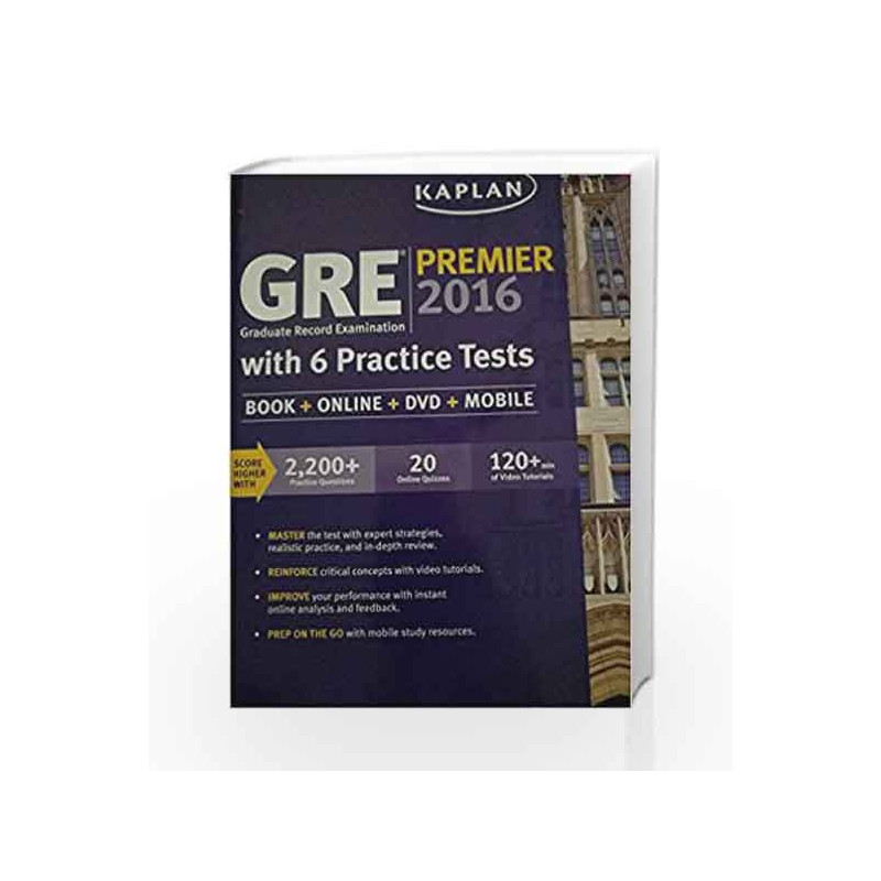 GRE Premier 2016 Graduate Record Examination with 6 Practice Tests (Book + Online + DVD + Mobile PB) by kaplan Book