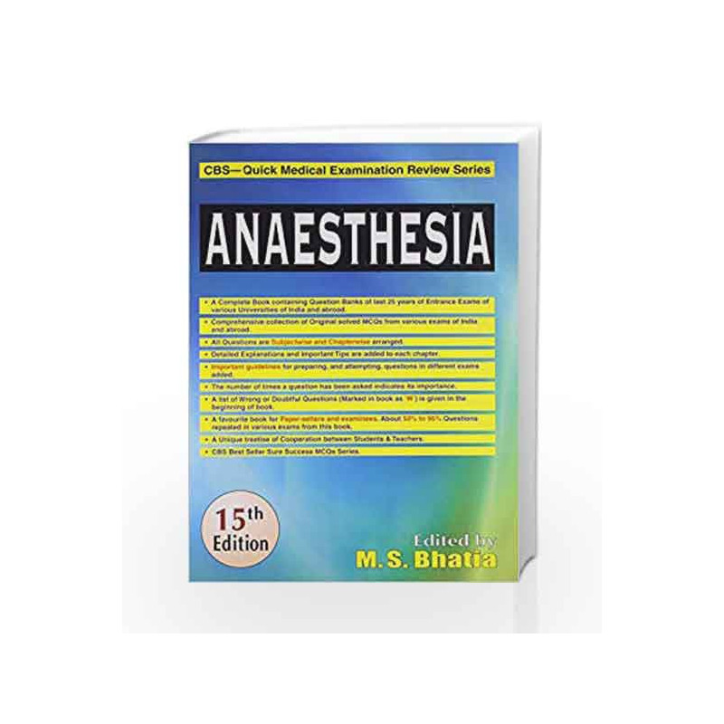 CBS Quick Medical Examination Review Series: Anaesthesia by Bhatia M. S Book-9788123918389